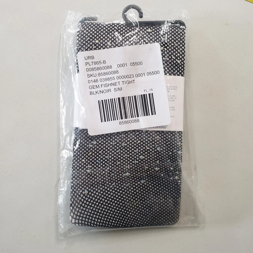 Urban Outfitters Fishnet Tights Women S/M Black Gem Rhinestone Sparkle New Party